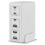 شاحن سطح مكتب سريع 6 منافذ بقوة 120 واط Type-C + USB موديل 818H، قابس أمريكي، قابس بريطاني، قابس أوروبي، قابس أسترالي