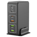 شاحن سطح مكتب سريع 6 منافذ بقوة 120 واط Type-C + USB موديل 818H، قابس أمريكي، قابس بريطاني، قابس أوروبي، قابس أسترالي