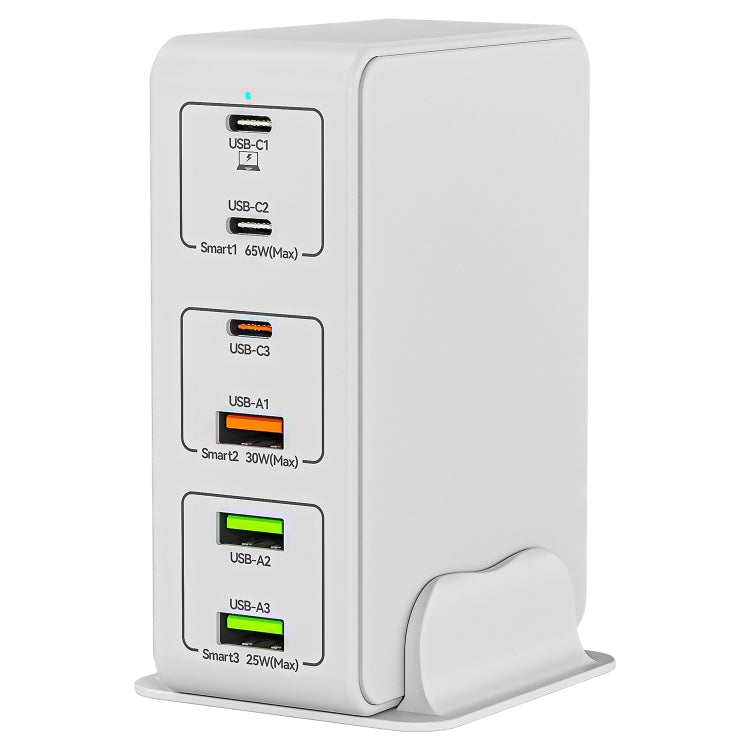 شاحن سطح مكتب سريع 6 منافذ بقوة 120 واط Type-C + USB موديل 818H، قابس أمريكي، قابس بريطاني، قابس أوروبي، قابس أسترالي