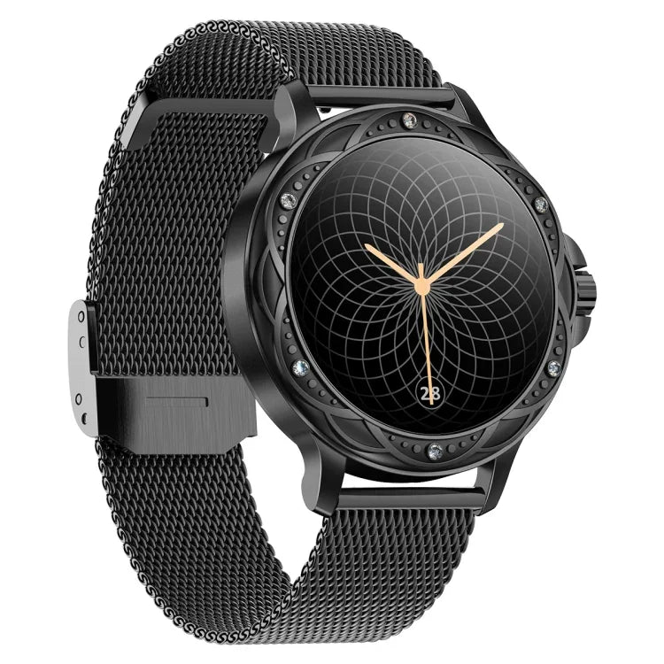 CF12 سوار معصم ذكي مقاوم للماء بحجم 1.2 بوصة مع سوار فولاذي يدعم مراقبة معدل ضربات القلب / مراقبة ضغط الدم، سوار فولاذي CF12 (أسود)