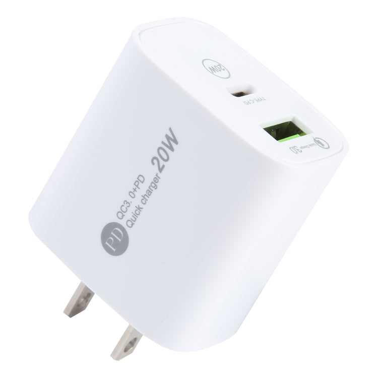 شاحن سريع PD بقدرة 20 واط بمنفذ USB-C/Type-C + QC 3.0 USB، المواصفات: قابس الولايات المتحدة