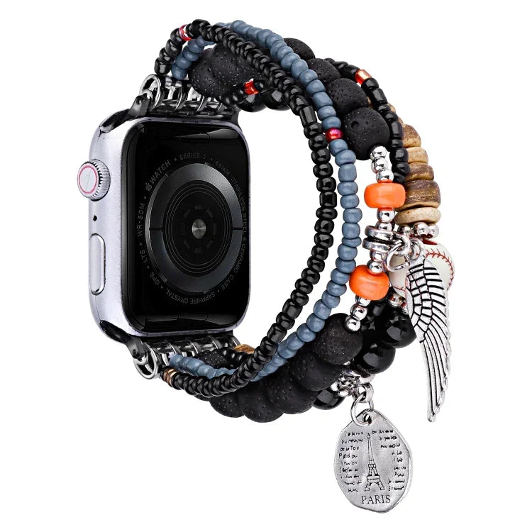 سوار ساعة مزين بحبات وأجنحة بوزي، لسلسلة أبل ووتش 8&7 مقاس 45مم / SE 2&6&SE&5&4 مقاس 44مم، لسلسلة أبل ووتش 8&7 مقاس 41مم / SE 2&6&SE&5&4 مقاس 40مم