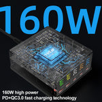 شاحن متعدد المنافذ 6 في 1 بقوة 160 واط 3 PD Type-C + 2 منافذ USB QC3.0 موديل 868H