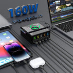 شاحن متعدد المنافذ 6 في 1 بقوة 160 واط 3 PD Type-C + 2 منافذ USB QC3.0 موديل 868H