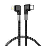 كابل بيانات A9 30W USB-C/Type-C إلى 8 دبابيس مزدوج الزاوية، 0.5 متر، 1 متر، 2 متر، 3 متر