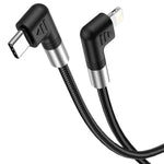 كابل بيانات A9 30W USB-C/Type-C إلى 8 دبابيس مزدوج الزاوية، 0.5 متر، 1 متر، 2 متر، 3 متر