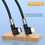 كابل بيانات A9 30W USB-C/Type-C إلى 8 دبابيس مزدوج الزاوية، 0.5 متر، 1 متر، 2 متر، 3 متر