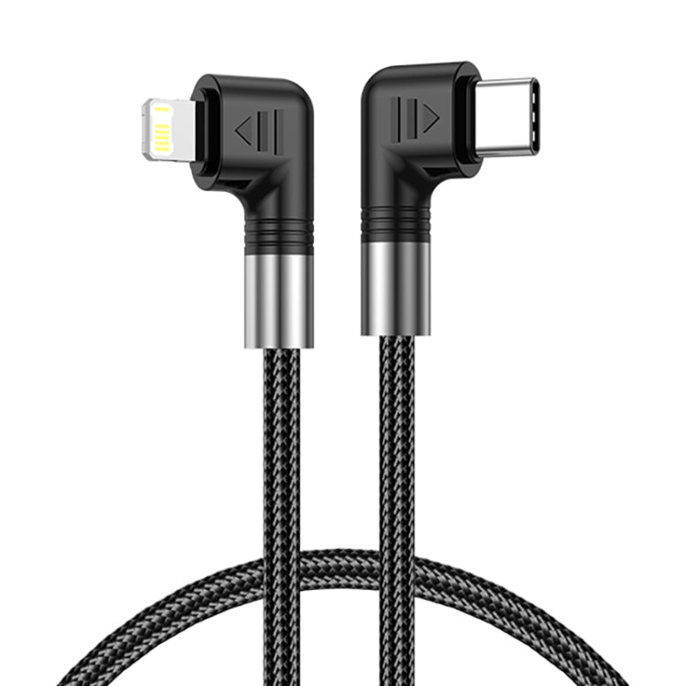 كابل بيانات A9 30W USB-C/Type-C إلى 8 دبابيس مزدوج الزاوية، 0.5 متر، 1 متر، 2 متر، 3 متر