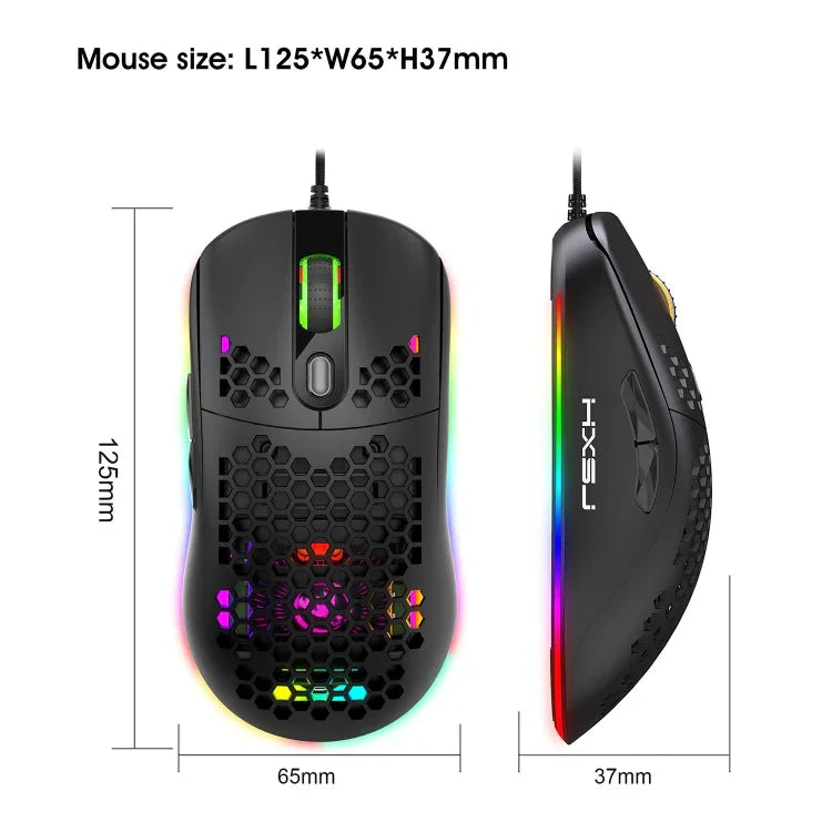 HXSJ X600 فأرة ألعاب سلكية بإضاءة RGB وعدد 6 مفاتيح وبرمجة ماكرو، X600