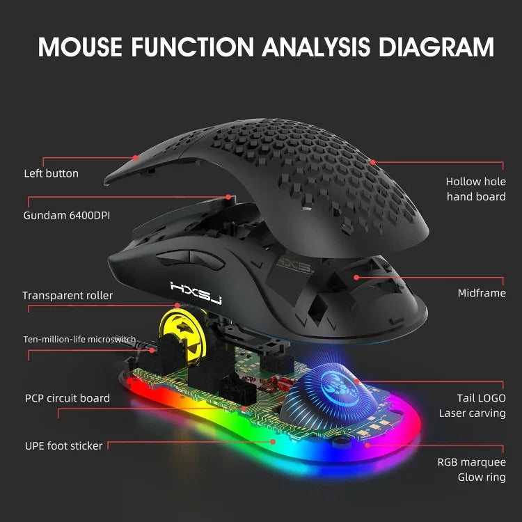 HXSJ X600 فأرة ألعاب سلكية بإضاءة RGB وعدد 6 مفاتيح وبرمجة ماكرو، X600