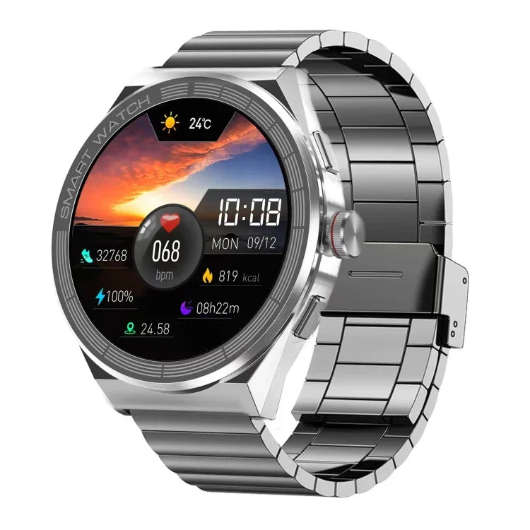 BM01 ساعة ذكية مقاومة للماء بمعيار IP68 بحزام فولاذي 1.45 بوصة تدعم مكالمات البلوتوث / NFC، حزام فولاذي (أسود)، حزام فولاذي (فضي)