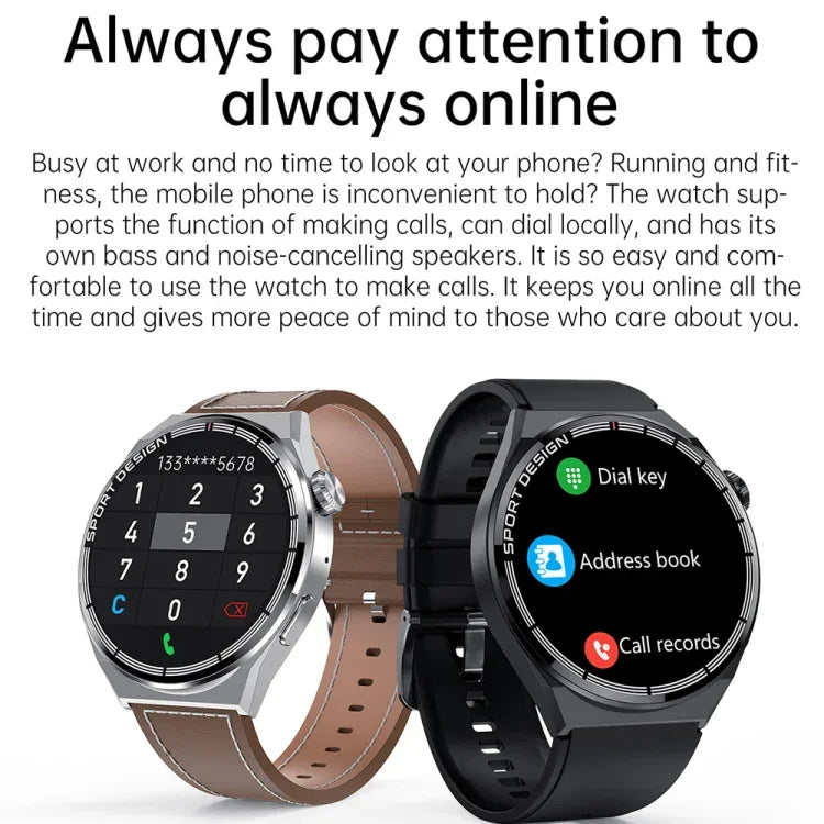 HDT 3 Max ساعة ذكية مقاومة للماء بمعيار IP67 بحزام جلد 1.6 بوصة تدعم مكالمات البلوتوث / NFC، حزام جلد (أسود)، حزام جلد (فضي)