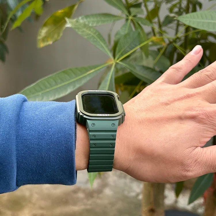 سوار ساعة بإطار مدمج من السيليكون، لسلسلة Apple Watch 8&7 مقاس 41مم / SE 2&6&SE&5&4 مقاس 40مم، لسلسلة Apple Watch Ultra 49مم، لسلسلة Apple Watch 8&7 مقاس 45مم / SE 2&6&SE&5&4 مقاس 44مم