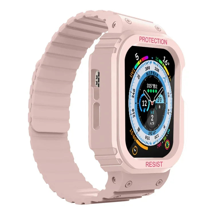 سوار ساعة بإطار مدمج من السيليكون، لسلسلة Apple Watch 8&7 مقاس 41مم / SE 2&6&SE&5&4 مقاس 40مم، لسلسلة Apple Watch Ultra 49مم، لسلسلة Apple Watch 8&7 مقاس 45مم / SE 2&6&SE&5&4 مقاس 44مم