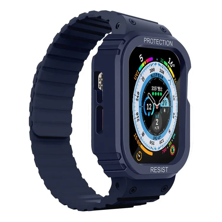 سوار ساعة بإطار مدمج من السيليكون، لسلسلة Apple Watch 8&7 مقاس 41مم / SE 2&6&SE&5&4 مقاس 40مم، لسلسلة Apple Watch Ultra 49مم، لسلسلة Apple Watch 8&7 مقاس 45مم / SE 2&6&SE&5&4 مقاس 44مم