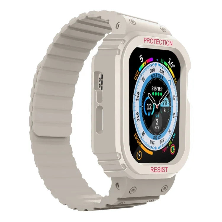 سوار ساعة بإطار مدمج من السيليكون، لسلسلة Apple Watch 8&7 مقاس 41مم / SE 2&6&SE&5&4 مقاس 40مم، لسلسلة Apple Watch Ultra 49مم، لسلسلة Apple Watch 8&7 مقاس 45مم / SE 2&6&SE&5&4 مقاس 44مم