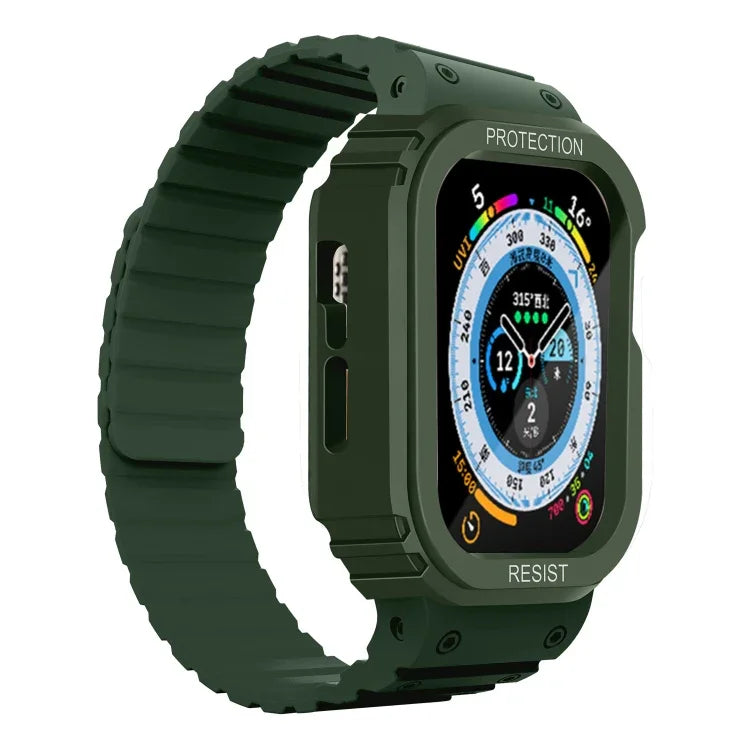 سوار ساعة بإطار مدمج من السيليكون، لسلسلة Apple Watch 8&7 مقاس 41مم / SE 2&6&SE&5&4 مقاس 40مم، لسلسلة Apple Watch Ultra 49مم، لسلسلة Apple Watch 8&7 مقاس 45مم / SE 2&6&SE&5&4 مقاس 44مم