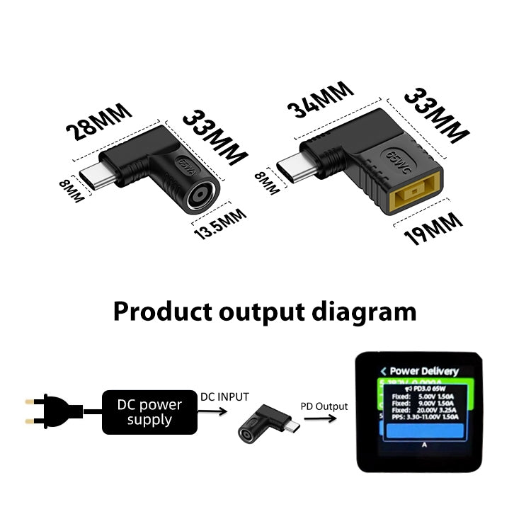 محول طاقة بمدخل DC بقوة 65 واط إلى USB-C / Type-C PD، 7.9x0.9مم، 7.4x0.6مم، لمنفذ لينوفو المربع، 6.5x1.4مم، 6.3x3.0مم، 5.5x2.5مم، 5.5x2.1مم، 5.5x1.7مم، 5.5x1.0مم، 4.8x1.7مم، 4.0x1.7مم، 4.0x13.5مم، 4.5x0.6مم، 3.5x1.35مم، 2.5x0.7مم، 6.0x3.7مم، 3.0x1.1مم