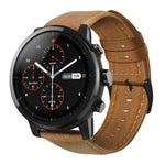 سوار ساعة من الجلد الطبيعي مشمع بالزيت، لساعات Amazfit GTR 47 مم / Pace / Stratos، لساعات Amazfit 2 Stratos، لساعات Ticwatch Pro / E2 / S2، لساعات Pebble الجيل الأول، لساعات Pebble Time