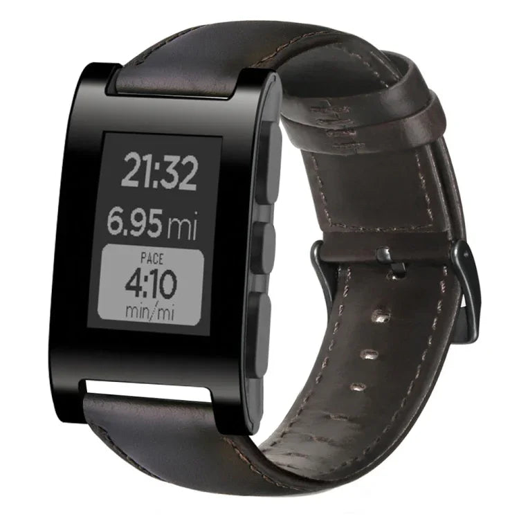 سوار ساعة من الجلد الطبيعي مشمع بالزيت، لساعات Amazfit GTR 47 مم / Pace / Stratos، لساعات Amazfit 2 Stratos، لساعات Ticwatch Pro / E2 / S2، لساعات Pebble الجيل الأول، لساعات Pebble Time