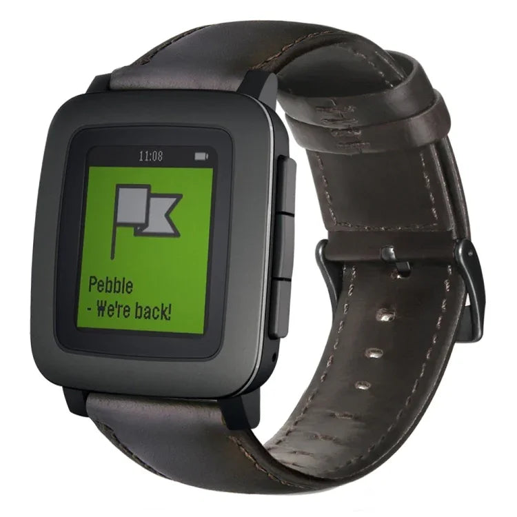 سوار ساعة من الجلد الطبيعي مشمع بالزيت، لساعات Amazfit GTR 47 مم / Pace / Stratos، لساعات Amazfit 2 Stratos، لساعات Ticwatch Pro / E2 / S2، لساعات Pebble الجيل الأول، لساعات Pebble Time