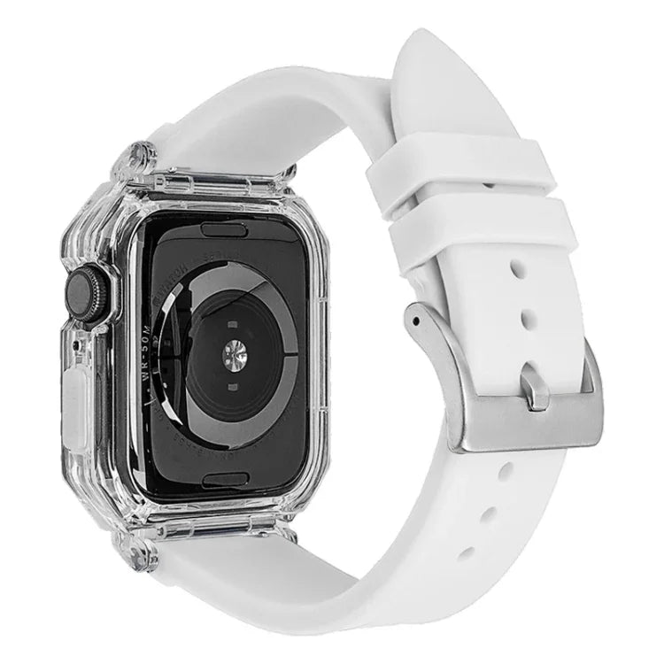 سوار ساعة من السيليكون مع غطاء بولي كربونات شفاف كريستالي، لسلسلة Apple Watch 8&7 مقاس 45مم
