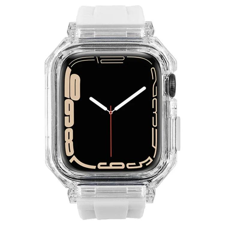 سوار ساعة من السيليكون مع غطاء بولي كربونات شفاف كريستالي، لسلسلة Apple Watch 8&7 مقاس 45مم