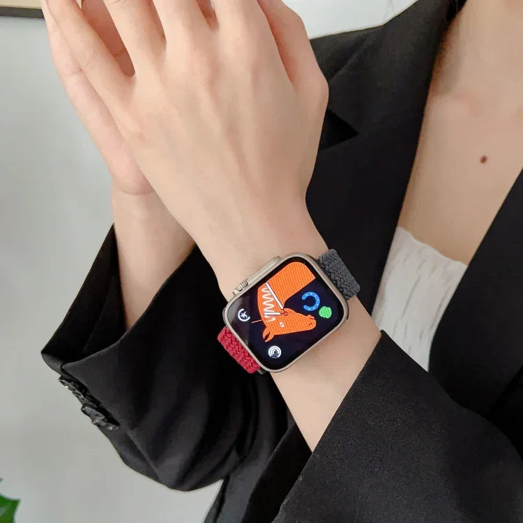 سوار ساعة بإبزيم مع تطريز مضفر من النايلون، لسلسلة Apple Watch 8&7 مقاس 41مم، لسلسلة Apple Watch 8&7 مقاس 45مم