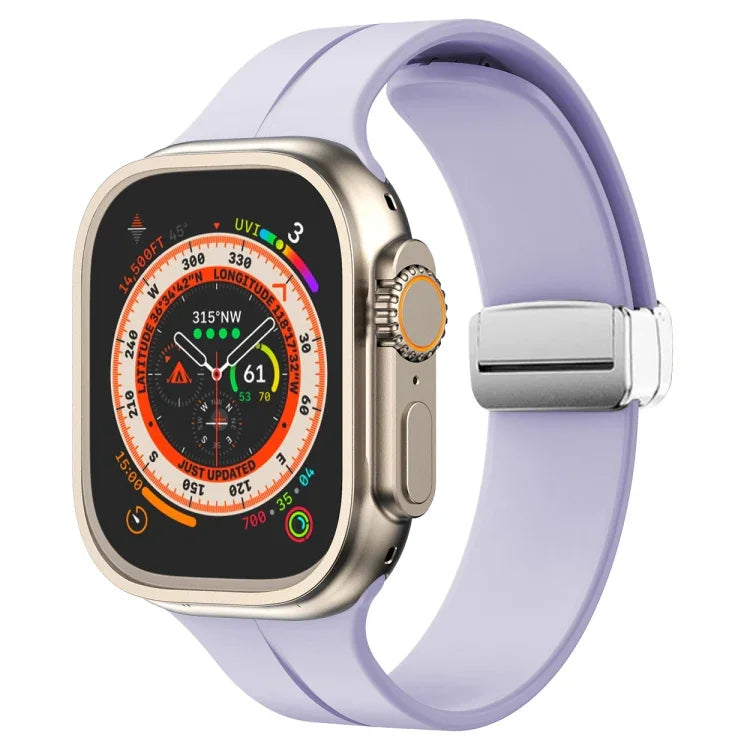 Magnetic Fold Clasp Silicone Watch Band, For Apple Watch Series 8&7 45mm, For Apple Watch Series 8&7 41mm