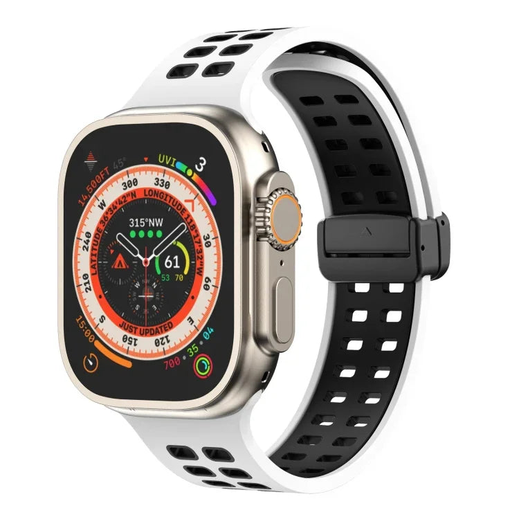 سوار ساعة من السيليكون مع إبزيم مغناطيسي قابل للطي وثقوب مربعة، لسلسلة Apple Watch 8&7 مقاس 45مم، لسلسلة Apple Watch 8&7 مقاس 41مم