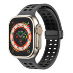 Magnetic Fold Clasp Square Holes Silicone Watch Band, For Apple Watch Series 8&7 45mm, For Apple Watch Series 8&7 41mm