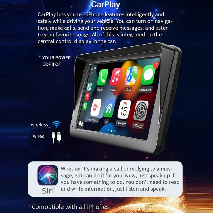 مشغل MP5 للسيارة بشبكة CarPlay لاسلكية 7 بوصة B5300، يدعم اتصال الهاتف المحمول، B5300