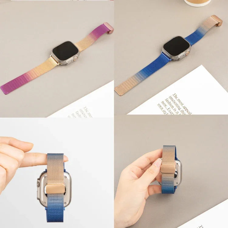 سوار ساعة معدني مع إبزيم ميلان قابل للطي، لسلسلة Apple Watch 8&7 مقاس 45مم، لسلسلة Apple Watch 8&7 مقاس 41مم