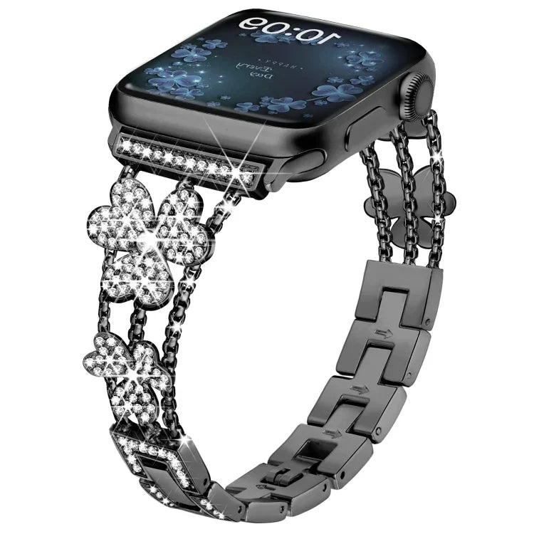 سوار ساعة مزين بألماس على شكل ورقة ثلاثية، لسلسلة Apple Watch 8&7 مقاس 45مم، لسلسلة Apple Watch 8&7 مقاس 41مم