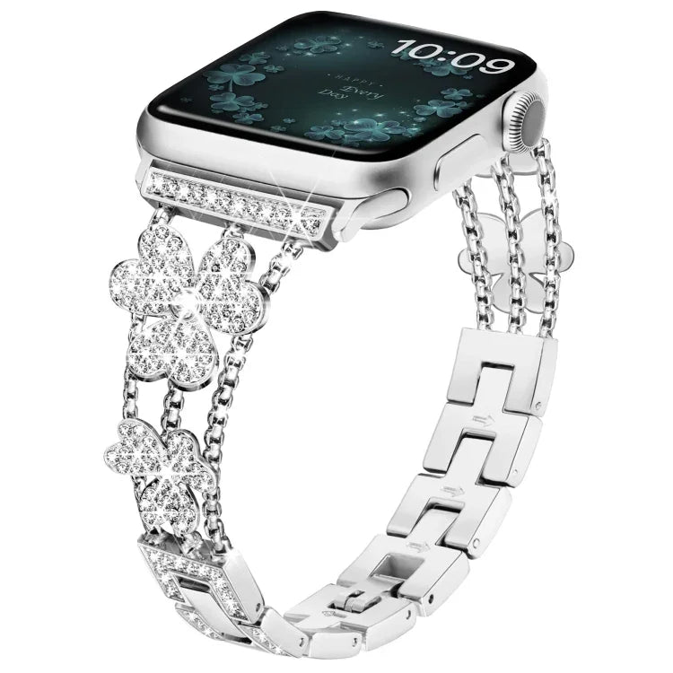 سوار ساعة مزين بألماس على شكل ورقة ثلاثية، لسلسلة Apple Watch 8&7 مقاس 45مم، لسلسلة Apple Watch 8&7 مقاس 41مم