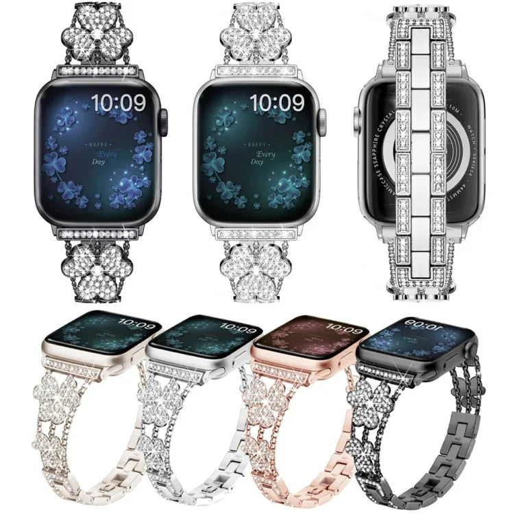 سوار ساعة مزين بألماس على شكل ورقة ثلاثية، لسلسلة Apple Watch 8&7 مقاس 45مم، لسلسلة Apple Watch 8&7 مقاس 41مم