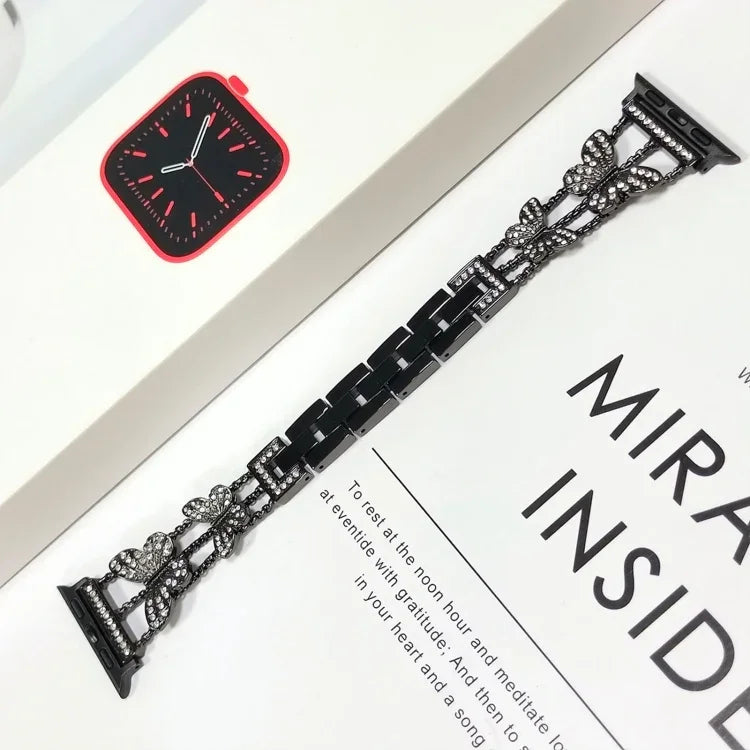 سوار ساعة معدني مزين بألماس على شكل فراشة، لسلسلة Apple Watch 8&7 مقاس 45مم، لسلسلة Apple Watch 8&7 مقاس 41مم