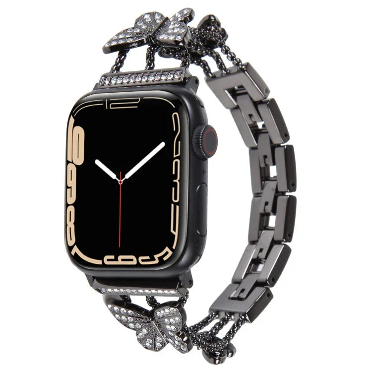 سوار ساعة معدني مزين بألماس على شكل فراشة، لسلسلة Apple Watch 8&7 مقاس 45مم، لسلسلة Apple Watch 8&7 مقاس 41مم
