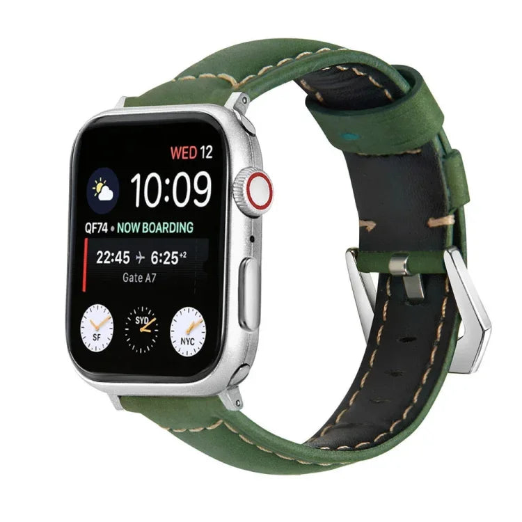 Silver Buckle Genuine Leather Watch Band, For Apple Watch Series 8&7 45mm, For Apple Watch Series 8&7 41mm