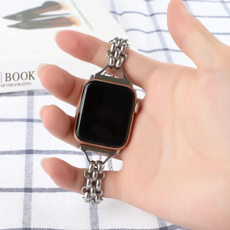 سوار ساعة معدني بسلسلة مزدوجة الصف، لسلسلة Apple Watch 8&7 مقاس 45مم، لسلسلة Apple Watch 8&7 مقاس 41مم