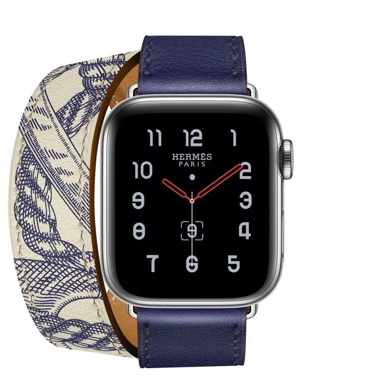Silk Screen Pattern Leather Watchband, For Apple Watch Series 7 41mm / 6 & SE & 5 & 4 40mm / 3 & 2 & 1 38mm, For Apple Watch Ultra 49mm / Series 8&7 45mm / SE 2&6&SE&5&4 44mm / 3&2&1 42mm, For Apple Watch Series 8&7 41mm / SE 2&6&SE&5&4 40mm / 3&2&1 38...