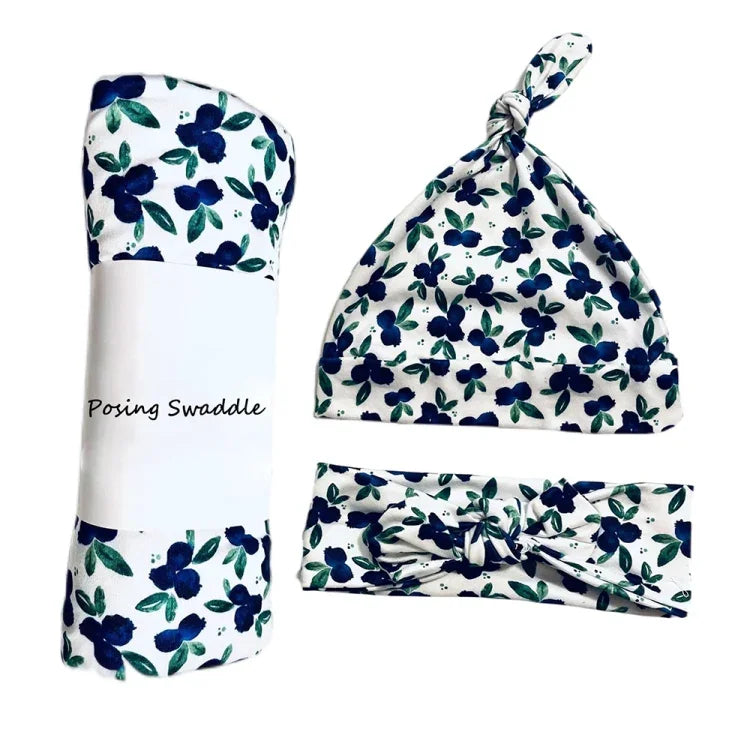 Newborn Baby Three-piece Swaddling Scarf  Cap Headband