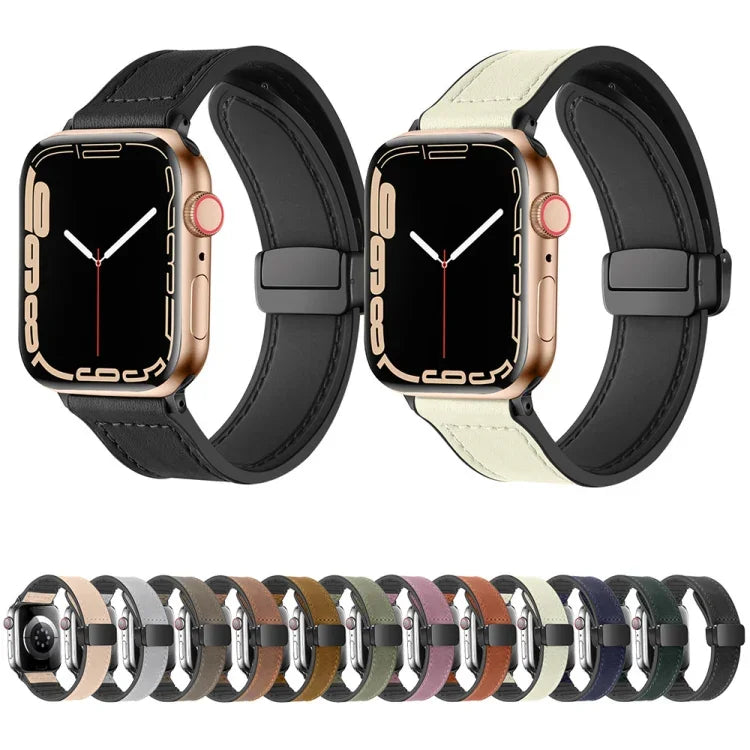سوار ساعة سيليكون وجلد قابل للطي مغناطيسي، لساعة Apple Watch السلسلة 8&7 مقاس 41مم