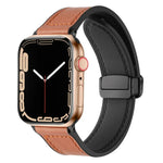 حزام ساعة مغناطيسي قابل للطي من السيليكون والجلد لساعات Apple Watch Ultra 49مم / السلسلة 8&7 45مم / SE 2&6&SE&5&4 44مم / 3&2&1 42مم، لساعات Apple Watch Ultra 49مم