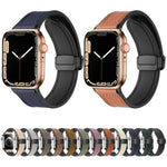 حزام ساعة مغناطيسي قابل للطي من السيليكون والجلد لساعات Apple Watch Ultra 49مم / السلسلة 8&7 45مم / SE 2&6&SE&5&4 44مم / 3&2&1 42مم، لساعات Apple Watch Ultra 49مم