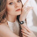 سوار ساعة معدني مزين بالألماس Petal، لساعات Apple Watch 3 مقاس 38 مم، Apple Watch 9 مقاس 45 مم، Apple Watch 3 مقاس 42 مم، Apple Watch 2 مقاس 38 مم، Apple Watch 2 مقاس 42 مم، Apple Watch مقاس 38 مم، Apple Watch مقاس 42 مم، Apple Watch 9 مقاس 41 مم