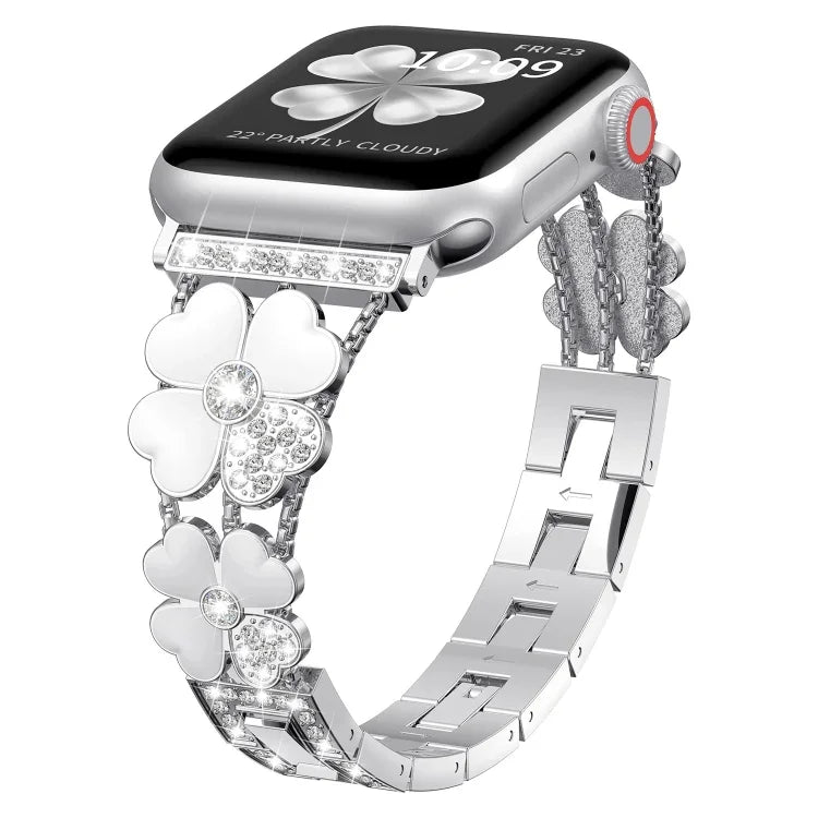 سوار ساعة معدني مزين بالألماس Petal، لساعات Apple Watch 3 مقاس 38 مم، Apple Watch 9 مقاس 45 مم، Apple Watch 3 مقاس 42 مم، Apple Watch 2 مقاس 38 مم، Apple Watch 2 مقاس 42 مم، Apple Watch مقاس 38 مم، Apple Watch مقاس 42 مم، Apple Watch 9 مقاس 41 مم