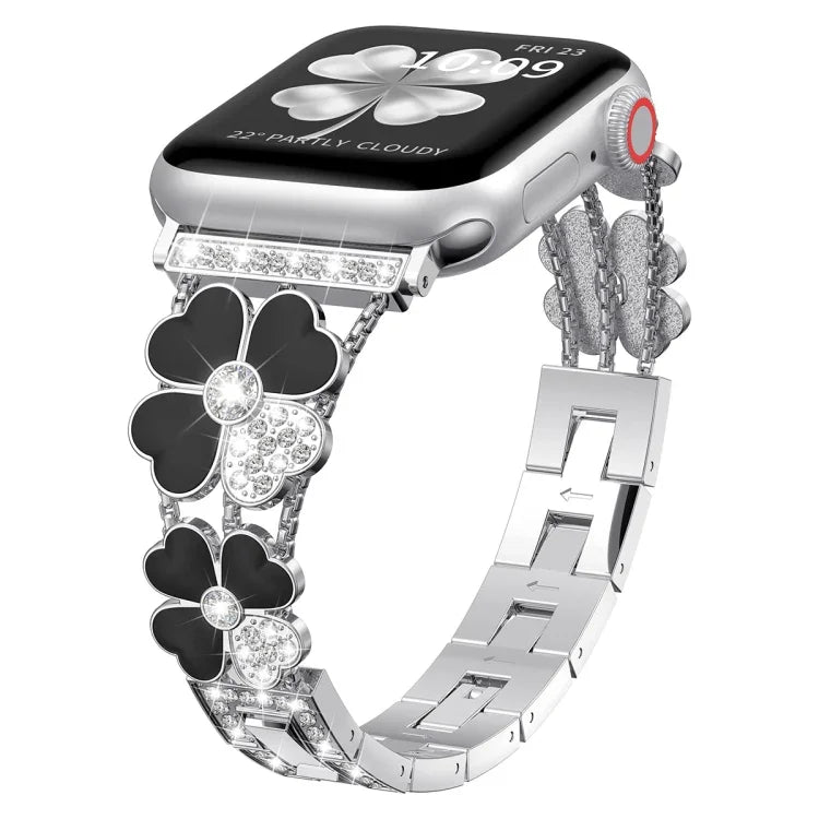 سوار ساعة معدني مزين بالألماس Petal، لساعات Apple Watch 3 مقاس 38 مم، Apple Watch 9 مقاس 45 مم، Apple Watch 3 مقاس 42 مم، Apple Watch 2 مقاس 38 مم، Apple Watch 2 مقاس 42 مم، Apple Watch مقاس 38 مم، Apple Watch مقاس 42 مم، Apple Watch 9 مقاس 41 مم