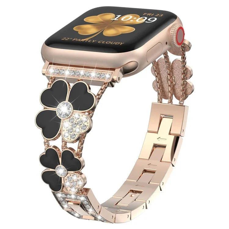 سوار ساعة معدني مزين بالألماس Petal، لساعات Apple Watch 3 مقاس 38 مم، Apple Watch 9 مقاس 45 مم، Apple Watch 3 مقاس 42 مم، Apple Watch 2 مقاس 38 مم، Apple Watch 2 مقاس 42 مم، Apple Watch مقاس 38 مم، Apple Watch مقاس 42 مم، Apple Watch 9 مقاس 41 مم