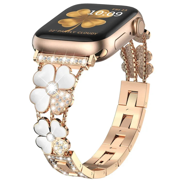 سوار ساعة معدني مزين بالألماس Petal، لساعات Apple Watch 3 مقاس 38 مم، Apple Watch 9 مقاس 45 مم، Apple Watch 3 مقاس 42 مم، Apple Watch 2 مقاس 38 مم، Apple Watch 2 مقاس 42 مم، Apple Watch مقاس 38 مم، Apple Watch مقاس 42 مم، Apple Watch 9 مقاس 41 مم